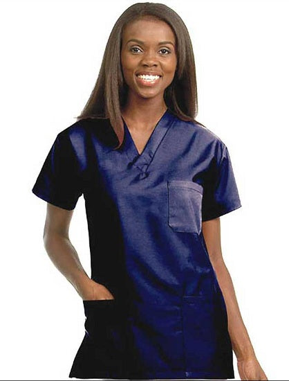 Unisex Fashion Poplin V-Neck 3-Pocket Scrub Shirt Navy