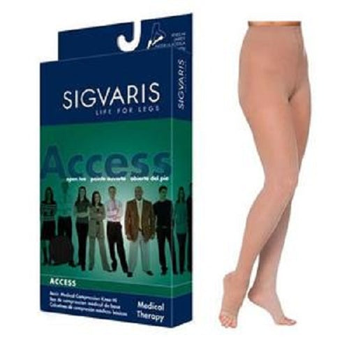 Sigvaris Access Compression Pantyhose Open Toe, 20 to 30 mmHg Large Long, Crispa