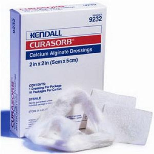 Kendall Curasorb Calcium Alginate Dressing Sterile Minimal Shrinkage High Calcium Level, 2" x 2"- Box of 10