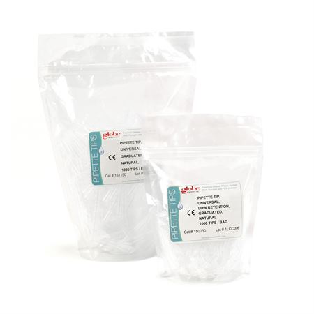 Non-Sterile Pipette Tips in Self-Standing Bag 96 Tips/Rack - 1-200μ - 54mm