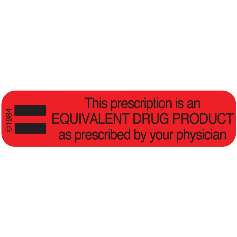 Label Paper Permanent This Prescription Is 1 9/16" X 3/8" Red 500 Per Roll, 2 Rolls Per Box