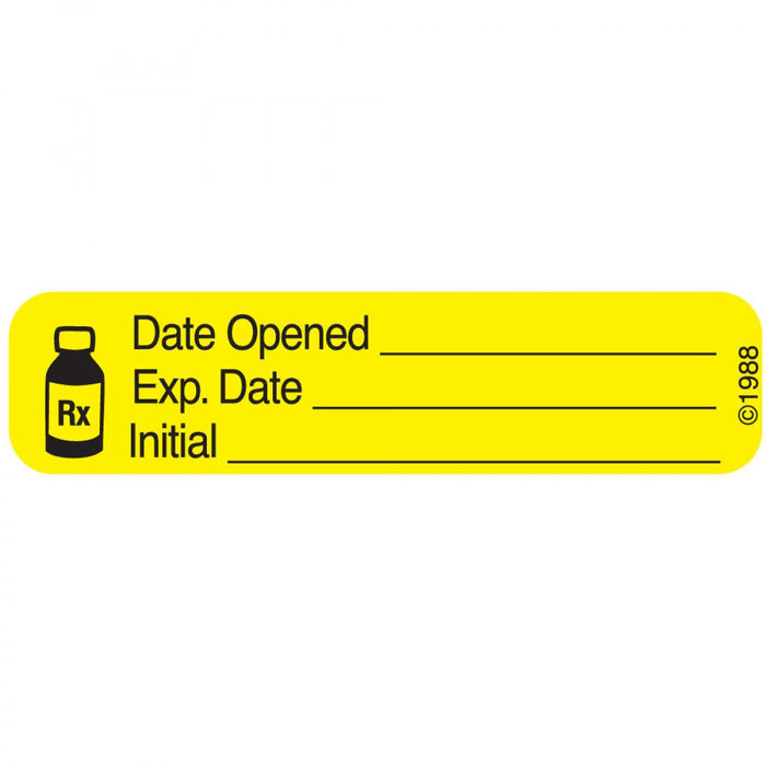 Label Paper Permanent Date Opened 1 9/16" X 3/8" Yellow 500 Per Roll, 2 Rolls Per Box