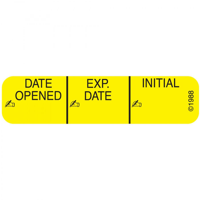 Label Paper Permanent Date Opened 1 9/16" X 3/8" Yellow 500 Per Roll, 2 Rolls Per Box