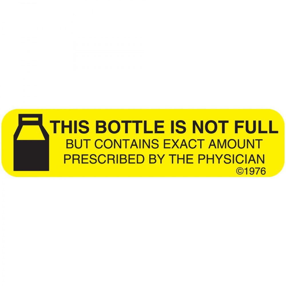 Label Paper Permanent This Bottle Is Not 1 9/16" X 3/8" Yellow 500 Per Roll, 2 Rolls Per Box