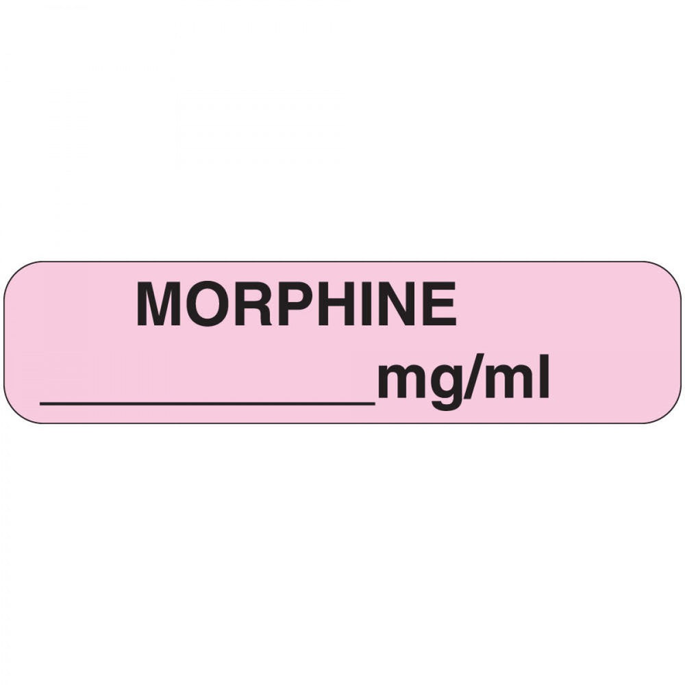 Label Paper Permanent Morphine 1 9/16" X 3/8" Pink 500 Per Roll, 2 Rolls Per Box