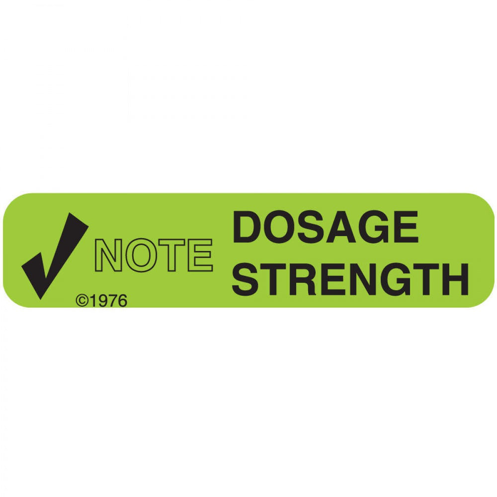 Label Paper Permanent Note Dose Strength 1 9/16" X 3/8" Green 500 Per Roll, 2 Rolls Per Box