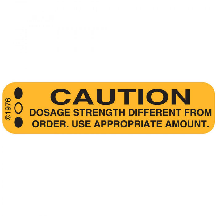 Label Paper Permanent Caution Dose 1 9/16" X 3/8" Goldenrod 500 Per Roll, 2 Rolls Per Box