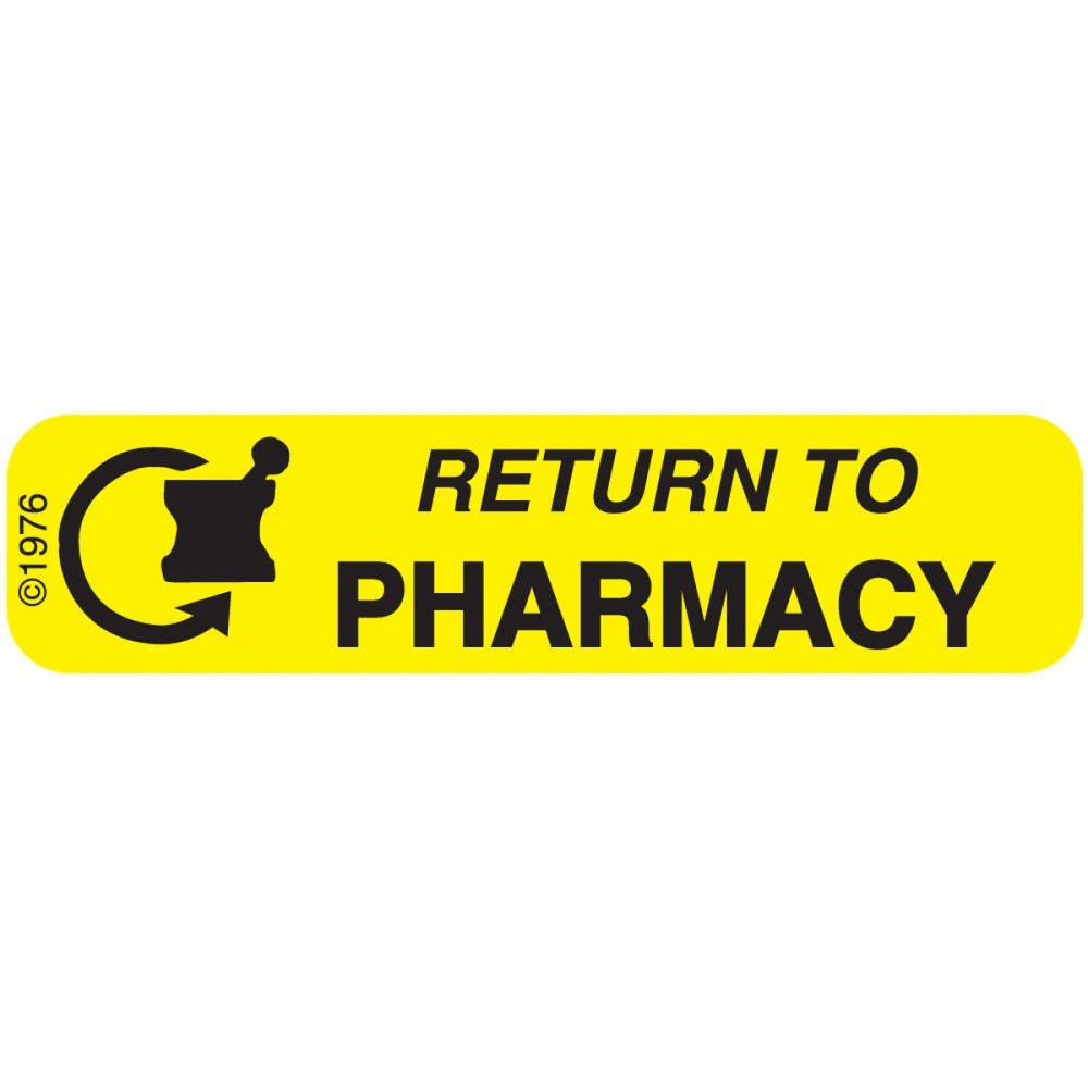 Label Paper Permanent Return To Pharmacy 1 9/16" X 3/8" Yellow 500 Per Roll, 2 Rolls Per Box