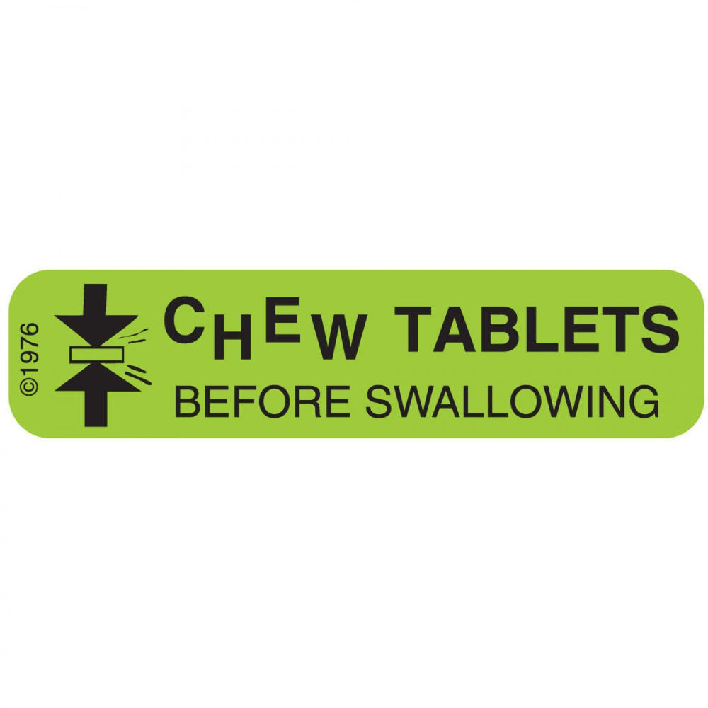 Label Paper Permanent Chew Tablet Before 1 9/16" X 3/8" Green 500 Per Roll, 2 Rolls Per Box