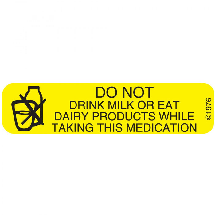 Label Paper Permanent Do Not Drink Milk 1 9/16" X 3/8" Yellow 500 Per Roll, 2 Rolls Per Box