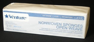 Tidi Products Nonwoven Nonsterile 4-Ply Sponges - Venture General-Purpose Nonwoven Gauze Sponge, Nonsterile, 4-Ply, 3" x 3" - 260003