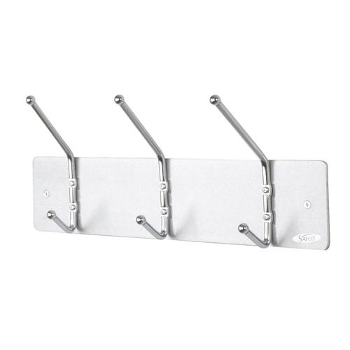 Safco Products 3-Hook Wall Rack Coat Hooks - Metal Wall Rack, Three Ball-Tipped Double-Hooks, Satin Metal, 18"w x 3-3/4"d x 7"h - 4161