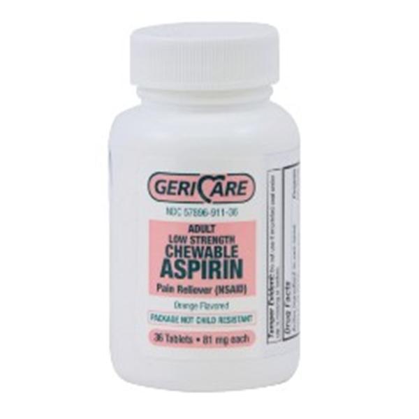 Geri-Care Pharmaceuticals Aspirin 81mg Adult Chewable Tablets Twist Cap Bottle Orange 36/Bt, 12 BT/CA (57896091136)