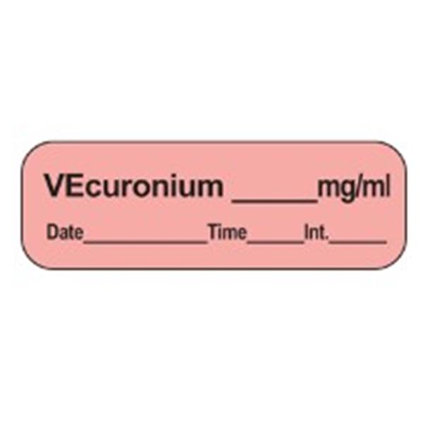 TimeMed a Div of PDC Label Vecuronium Anesthesia 1-1/2x1/2" Permanent Red 1/Rl