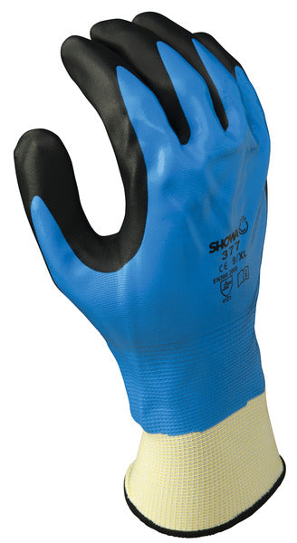 Best Manufacturing 377 Nitrile Foam Grip Gloves - Blue Nitrile Work Gloves with Black Foam Palm, Size M - 377M-07