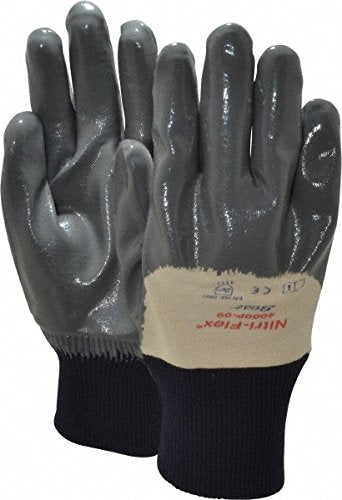 Best Mfg Nitri-Flex 4000P Nitrile Palm Coated Gloves - Nitri-Flex 4000P White Cotton Work Gloves with Gray Nitrile Palm Coating and Knit Wrist, Size M - 4000P-09