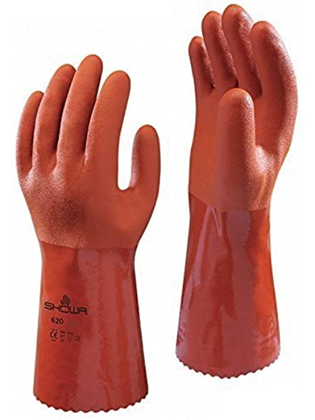 Best Mfg Chemical Resistant Latex Utility Gloves - Chemical Gloves with Knit Lining, Orange, Size 9/Large - 620L-09