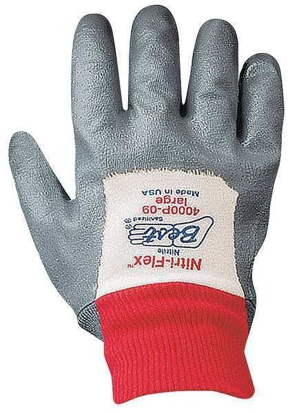 Best Mfg Nitri-Flex 4000P Nitrile Palm Coated Gloves - Nitri-Flex 4000P White Cotton Work Gloves with Gray Nitrile Palm Coating and Knit Wrist, Size L - 4000P-10