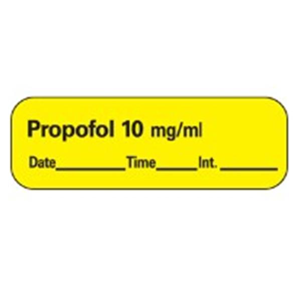 TimeMed a Div of PDC Label Propofol 10mg/mL Anesthesia 1-1/2x1/2" Perm Yellow 600/Rl