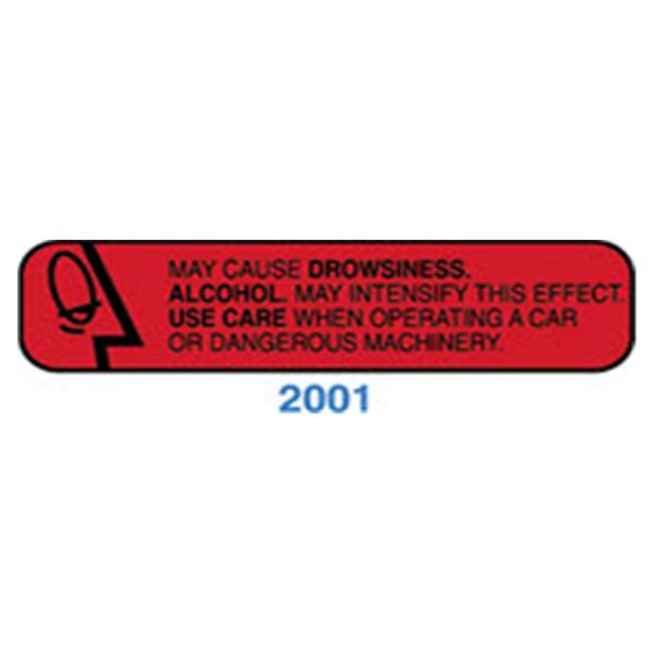 Health Care Logistics Label May Cause Drowsiness/Alcohol 1-5/8x3/8" Red/Black 1000/Rl