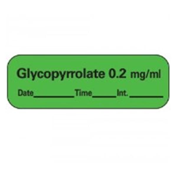 TimeMed a Div of PDC Label Glycopyrrolate 0.2mg/mL Anesthesia 1.5x.5 Perm Green 600/Rl