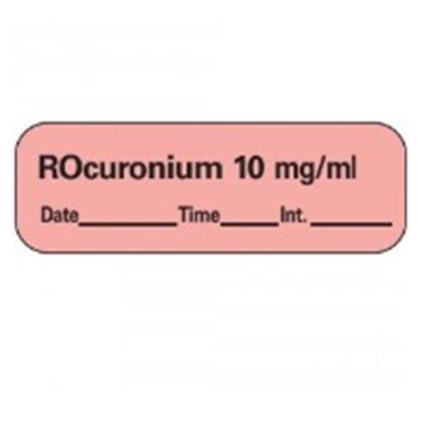 TimeMed a Div of PDC Label Rocuronium 10 mg/mL Anesthesia 1-1/2x1/2" Perm Red 600/Rl