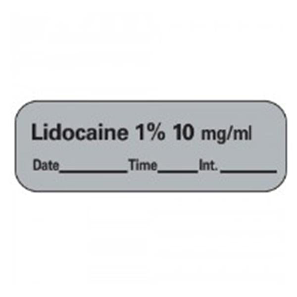 TimeMed a Div of PDC Label Lidocaine 1% 10mg/mL Anesthesia 1-1/2x1/2" Perm Gray 600/Rl