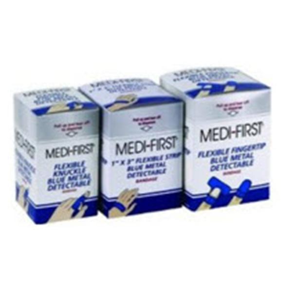 Medique Pharmaceuticals Bandage Metal Detectable Fbrc Medi-First 1x3" Flxbl Blu LF 100/Bx