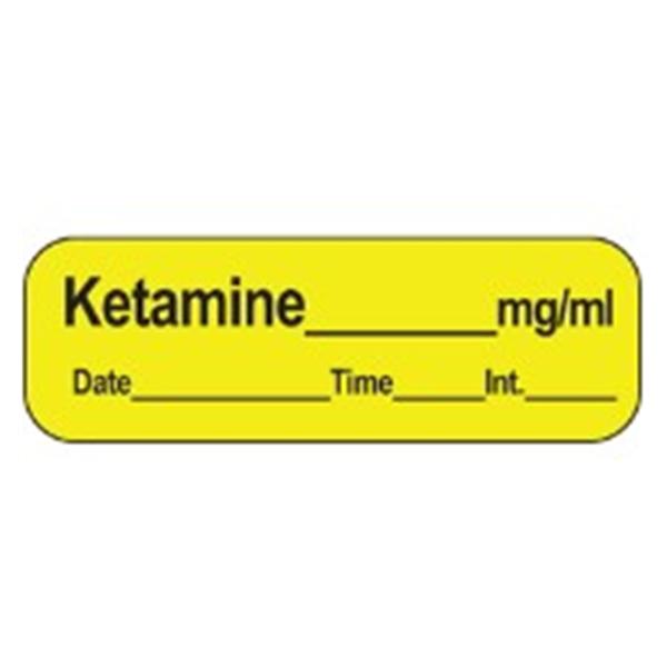 TimeMed a Div of PDC Label Ketamine Anesthesia 1-1/2x1/2" Permanent Yellow 600/Rl