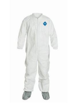 DuPont Tyvek Coveralls w/Boots - Tyvek Coveralls with Boots, Elastic Wrist, Storm Flap, Size XL - TY121SWHXL0025NS