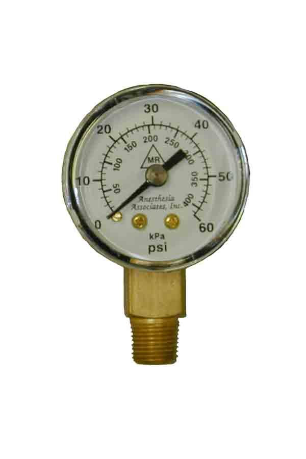 Anesthesia Assoc Jet Ventilators - Jet Ventilator Gauge, Press Replacement, MRI Conditional, 0-60 PSI - P-219