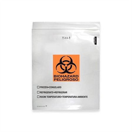 2-Pocket Zip-Closure Biohazard Specimen Bags 12" x 15" Clear