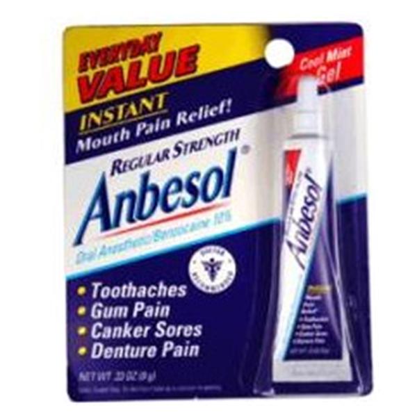 Pfizer Consumer Health Anbesol Anesthetic Regular Strength 10% Gel Tube .33oz/Tb, 36 TB/CA (21825)