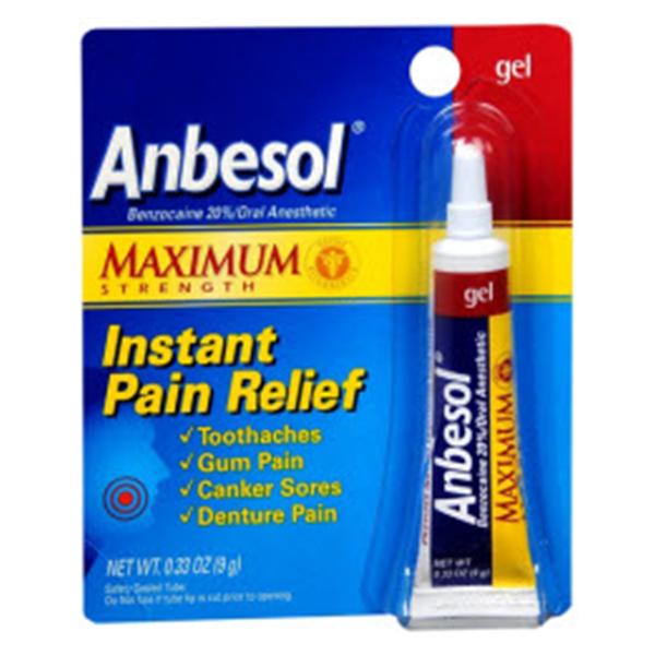 Pfizer Consumer Health Anbesol Anesthetic Maximum Strength 20% Gel Tube .33oz/Tb, 36 TB/CA (22567)