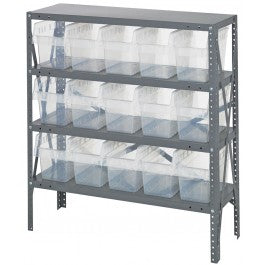 SHELVING, STEEL, 15 CLR BINS, 12"X36"X39"H