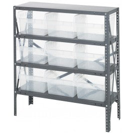 SHELVING, STEEL, 9 CLR BINS, 12"X36"X39"H