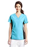 Cherokee Uniforms Cherokee Scrub Tops Contrast Side V-neck Top - Cherokee V-Neck Top Scrub with Stretch Side Panels, Turquoise, Size 4XL - 737314128754