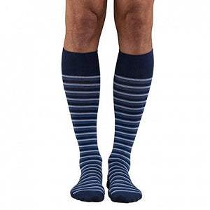 Dr. Comfort Men's Firm Stripped Compression Socks - Striped Compression Sock, 20-30 mmHg Compression, Black, Men's Size L - 11536L