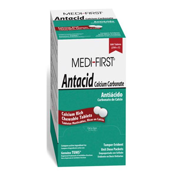 Medique Pharmaceuticals Medi-First Antacid Chewable Tablets Unit Dose Pack 420mg 250X2/Bx