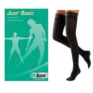 Juzo Basic Thigh-High Compression Stocking with Silicone Border, 15-20mmHg, Short, Full Foot, Black, Size 3