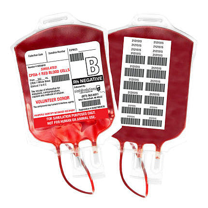 Diamedical Usa Equipment LLC Prefilled Simulated Blood Bags for Educational Use - 450 mL Prefilled Simulated Blood Bag for Educational Use Only, B- - IV058643