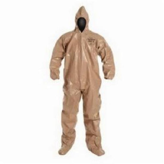 DuPont Tychem 5000 Coveralls with Attached Gloves - Tychem 5000 Coverall with Hood and Socks / Boots, Tan, Size 6XL, Bulk Packed - C3122TTN6X000600