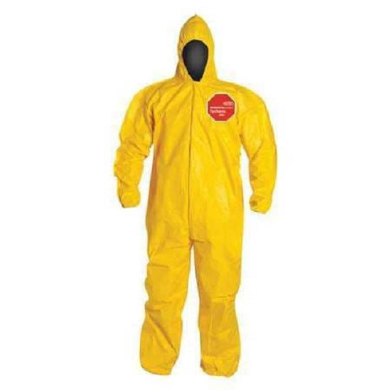 DuPont Tychem 2000 Coveralls - Tychem 2000 Zipper Front Coverall with Hood, Elastic Wrist and Ankle, Storm Flap, Yellow, Size 5XL, Bulk Packed - QC127SYL5X001200