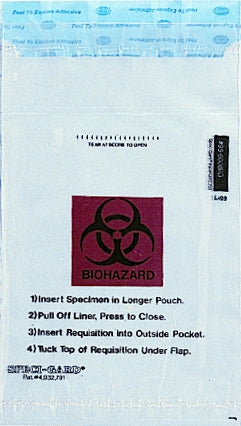 Inteplast Group Clear 3 Wall Double Pocket Biohazard Bag - Speci-Gard Specimen Transport Bag with Document Pouch, Perforated, Bio Symbol, Adhesive Closure, 6" x 10" - UF95-600BPM