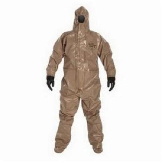 DuPont Tychem 5000 Coveralls with Attached Gloves - Tychem 5000 Coverall with Hood and Socks with Boot Flaps, Tan, Size M, Bulk Packed - C3185TTNMD000600