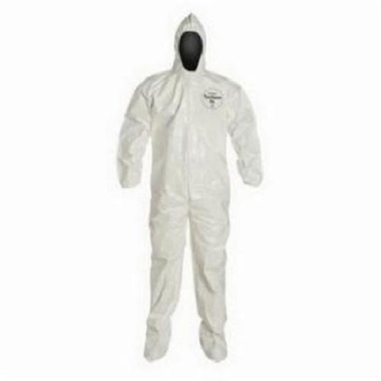 DuPont Tychem 4000 Coveralls with Elastic Cuffs - Tychem 4000 Coverall with Hood and Socks with Boot Flaps, White, Size M, Bulk Packed - SL128TWHMD000600