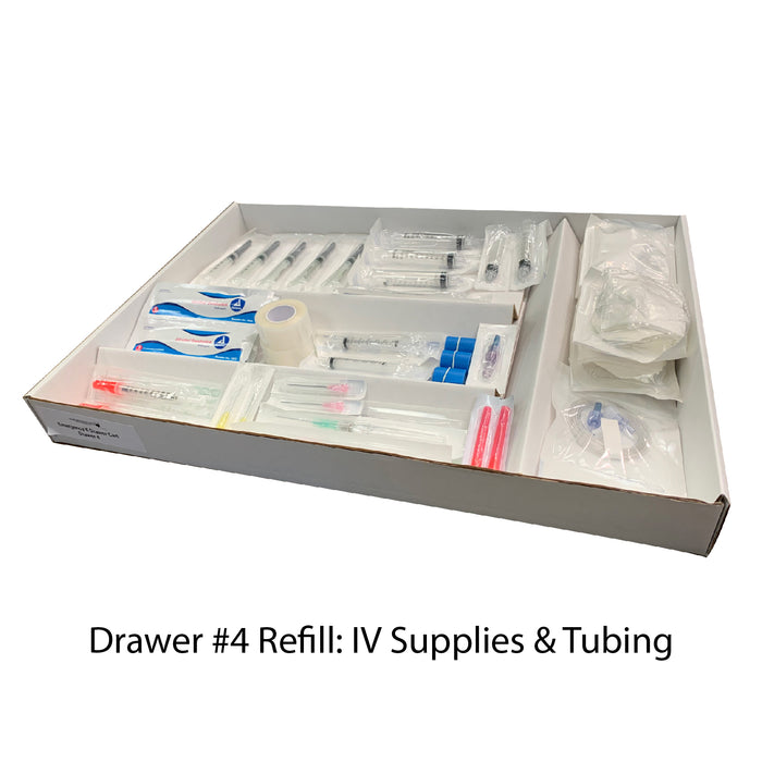 Diamedical Usa Equipment LLC Loaded Crash Cart and Drawer Kits for Educational Use - 5-Drawer Emergency Crash Cart Refill Kit for Educational Use Only, Drawer 4, IV Supplies and Tubing - LC027904