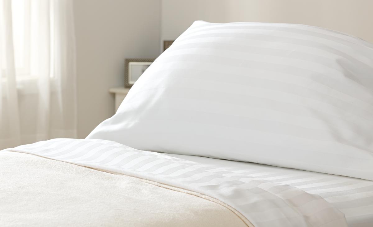 Golden Mills Feels Like Home 250 Thread Count Flat Sheets - T250 Flat Sheet, 1" White Stripe, 108" x 115" - SHGSA108X115