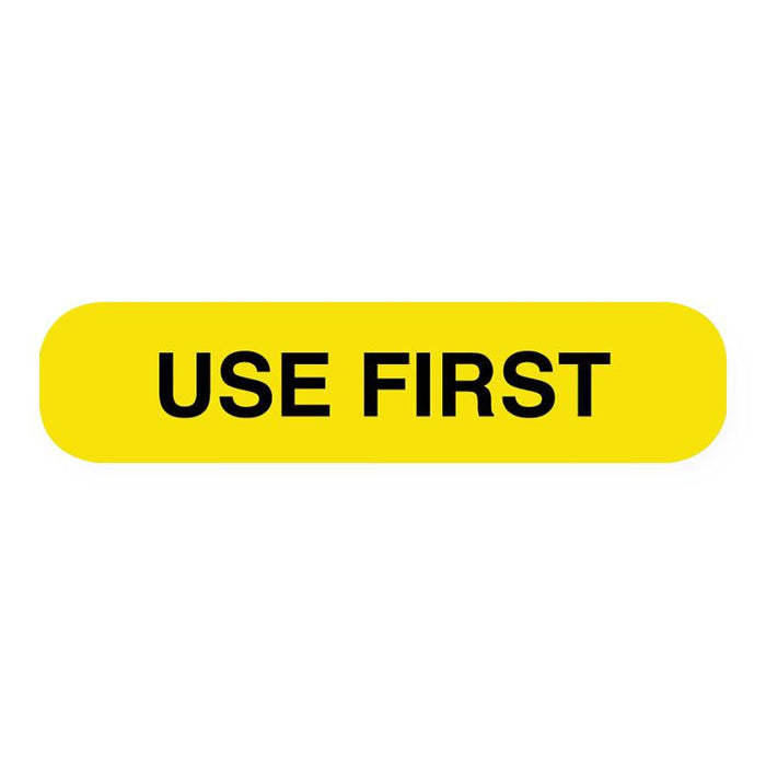 United Ad Label Medication Instruction Labels - USE FIRST Labels, Yellow, 1-5/8" x 3/8", 1000/Roll - ULRXA1248