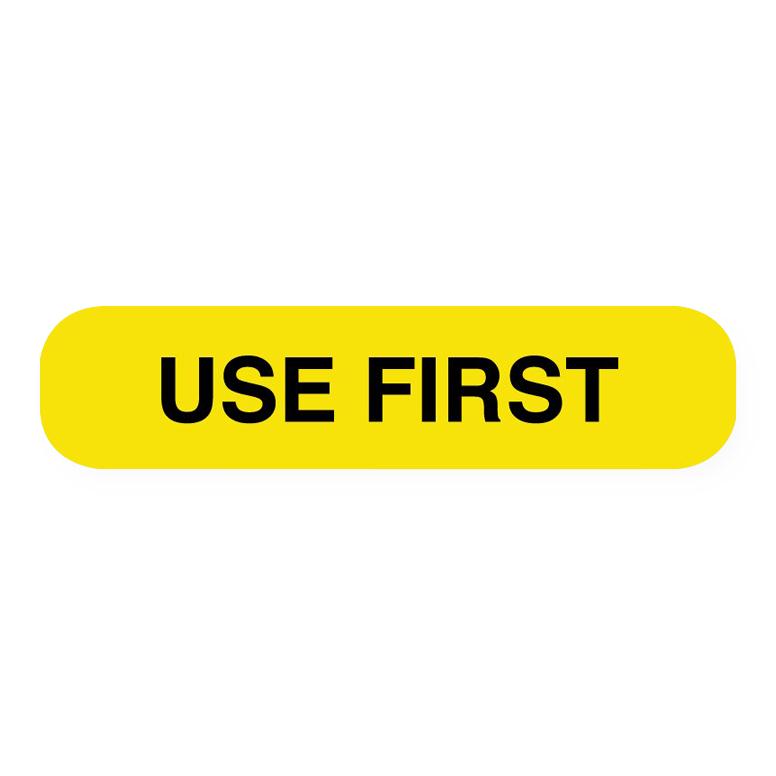 United Ad Label Medication Instruction Labels - USE FIRST Labels, Yellow, 1-5/8" x 3/8", 1000/Roll - ULRXA1248